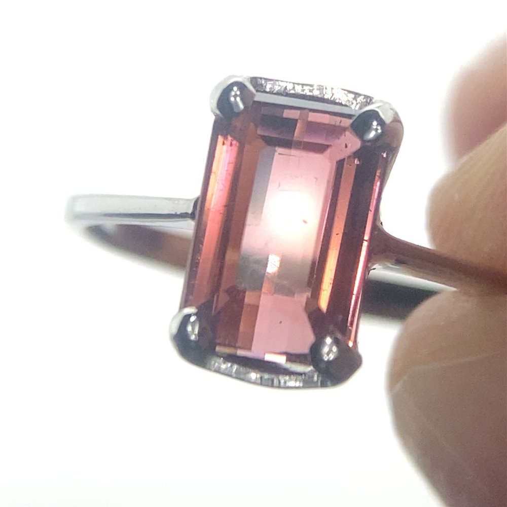 Bi Color Tourmaline 1.70ct Solid 14K White Gold Ring